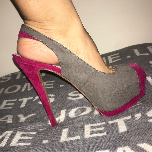 Qupid Pink Gray Heels - Picture 4 of 8